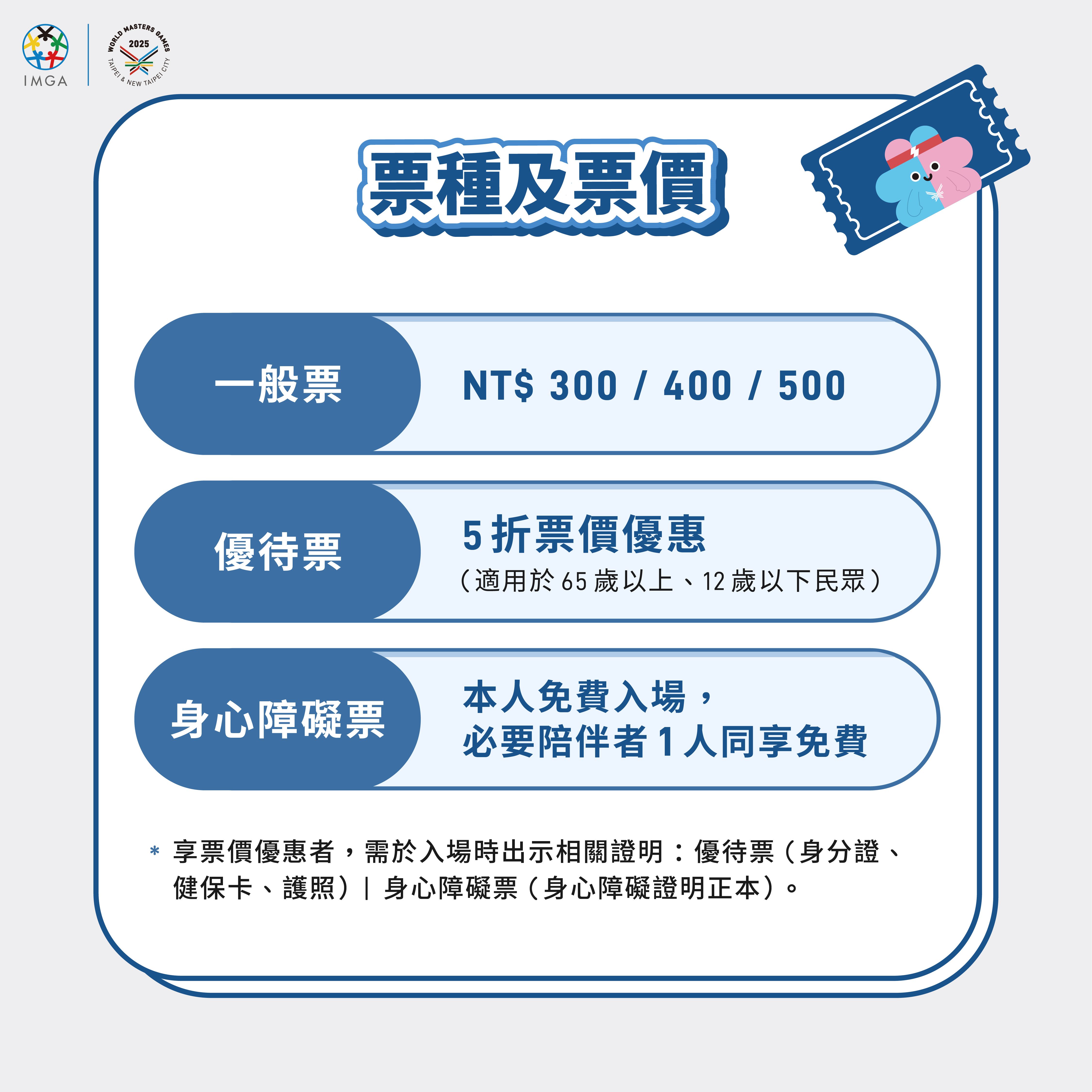 世壯運圖卡_票種票價說明