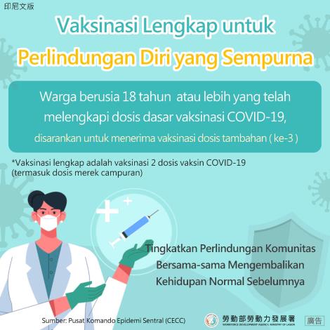 Demi meningkatkan protokol kesehatan dalam pencegahan pandemi bagi pekerja migran asing, para majikan diharapkan dapat mendorong pekerja migran untuk segera mendapatkan vaksinasi COVID-19 dosis lanjutan 