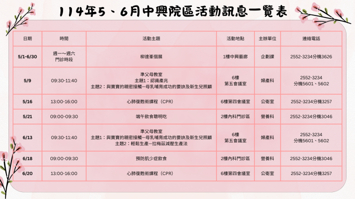 活動訊息一覽表