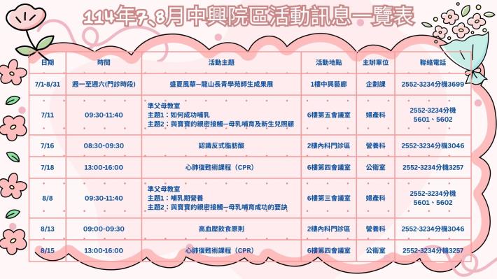 活動訊息一覽表