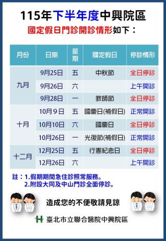 115下半年度開診公告