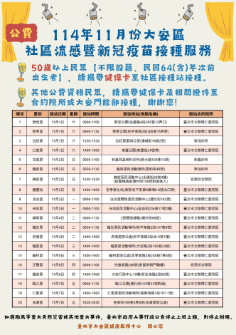 114年11月大安區流感社區設站公告1
