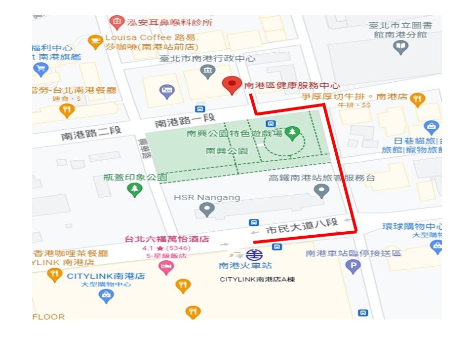 臺北市南港區健康服務中心交通位置圖