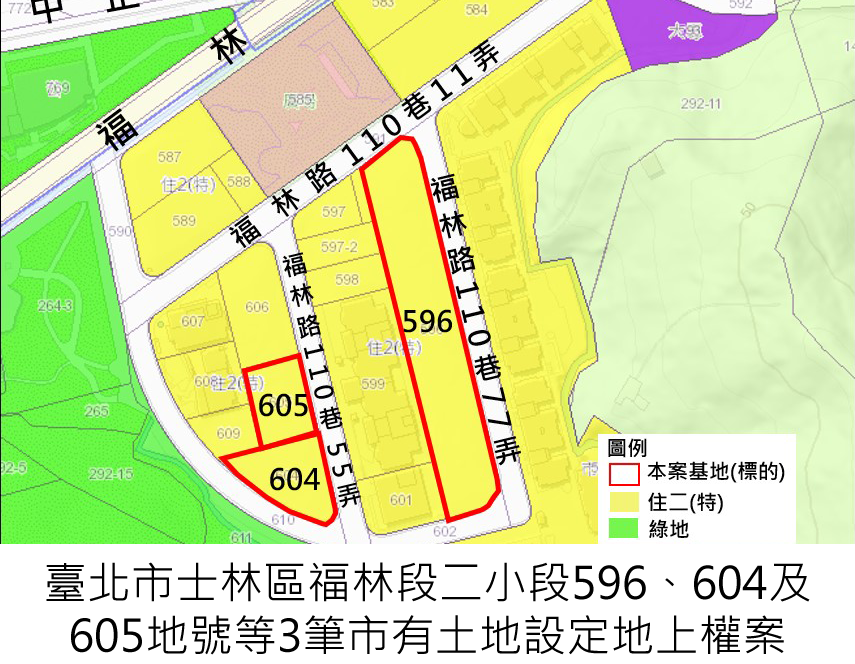 臺北市士林區福林段二小段596、604及605地號等3筆市有土地設定地上權案