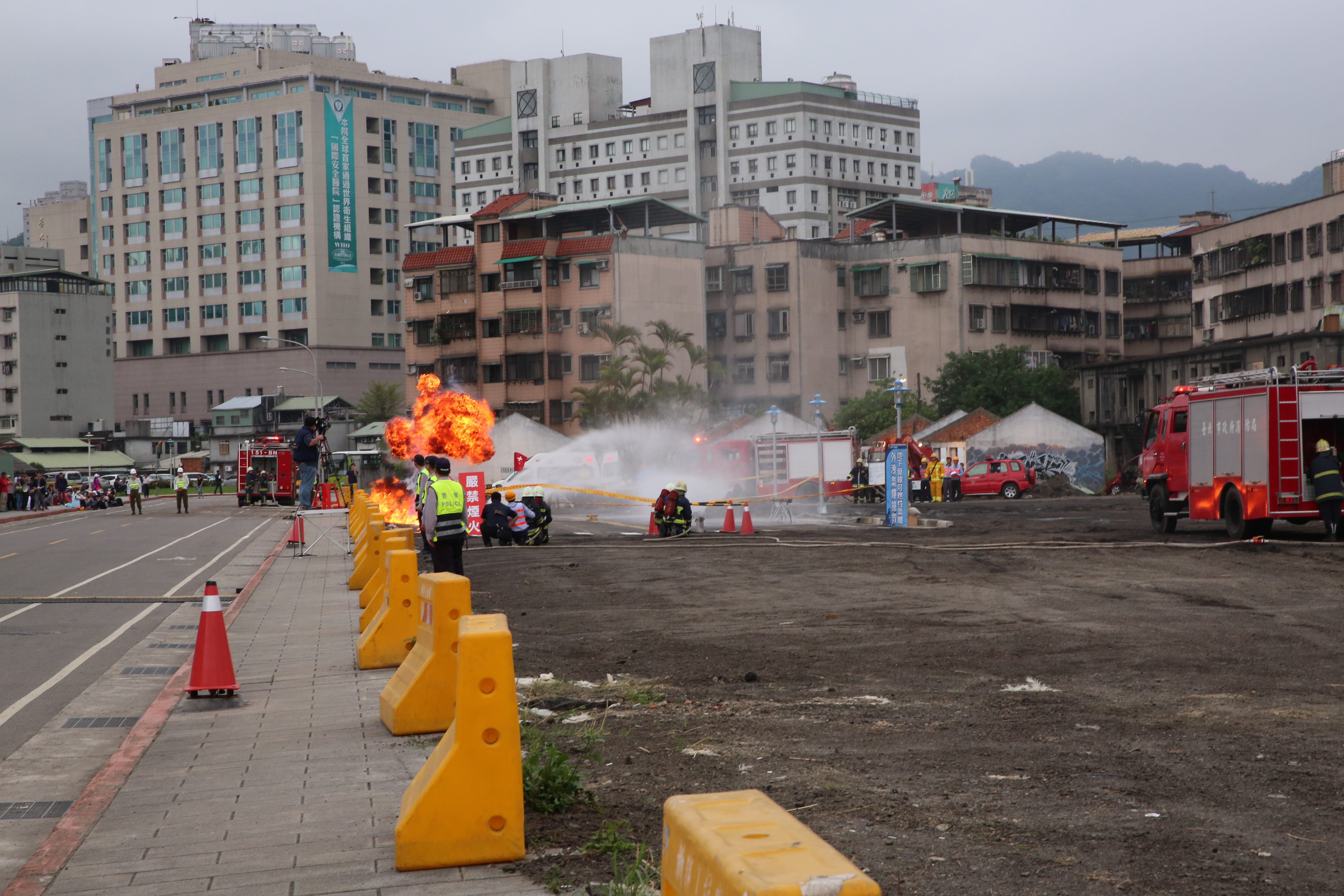A fire drill being conducted