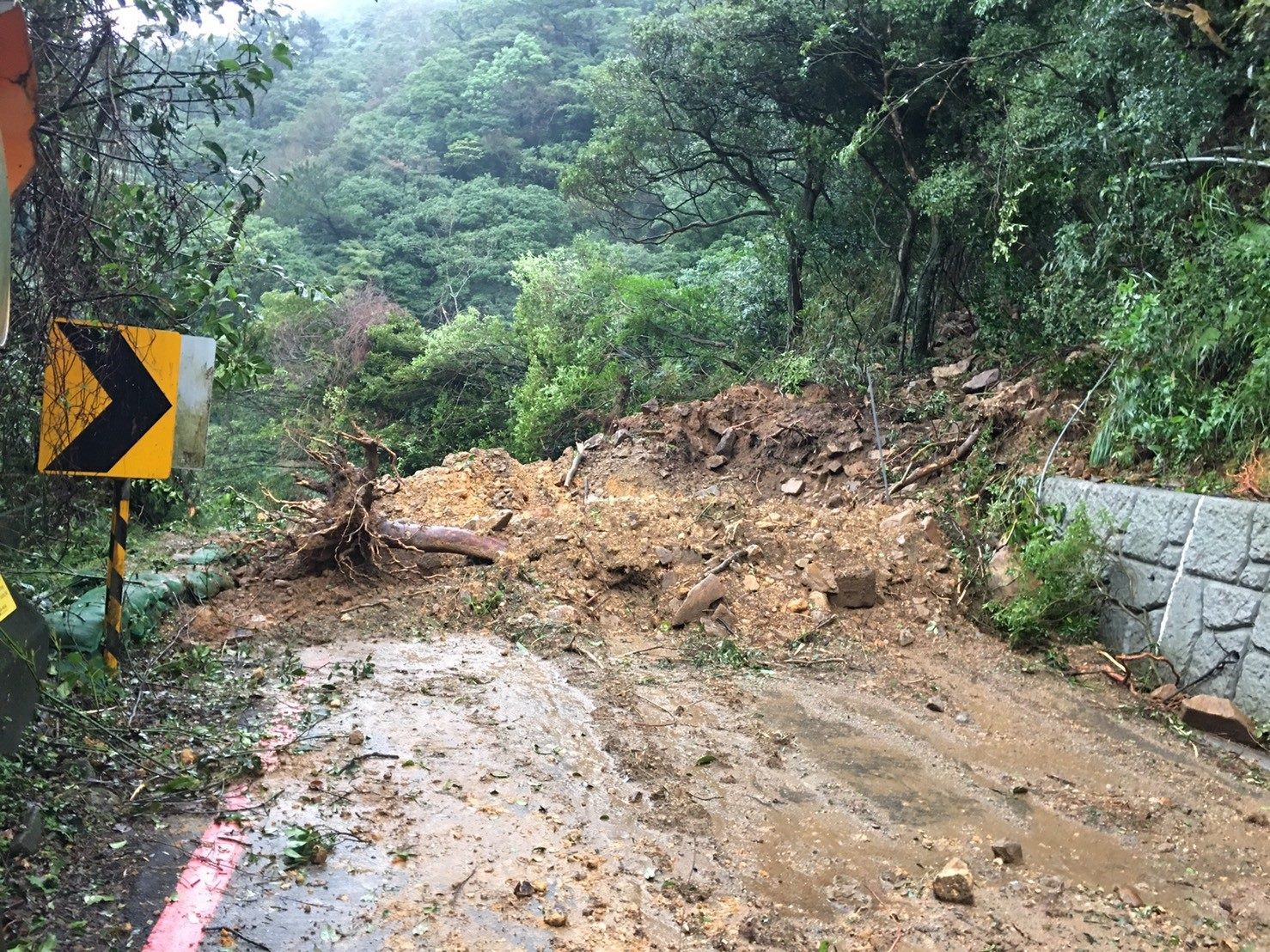 Landslide blocking the road