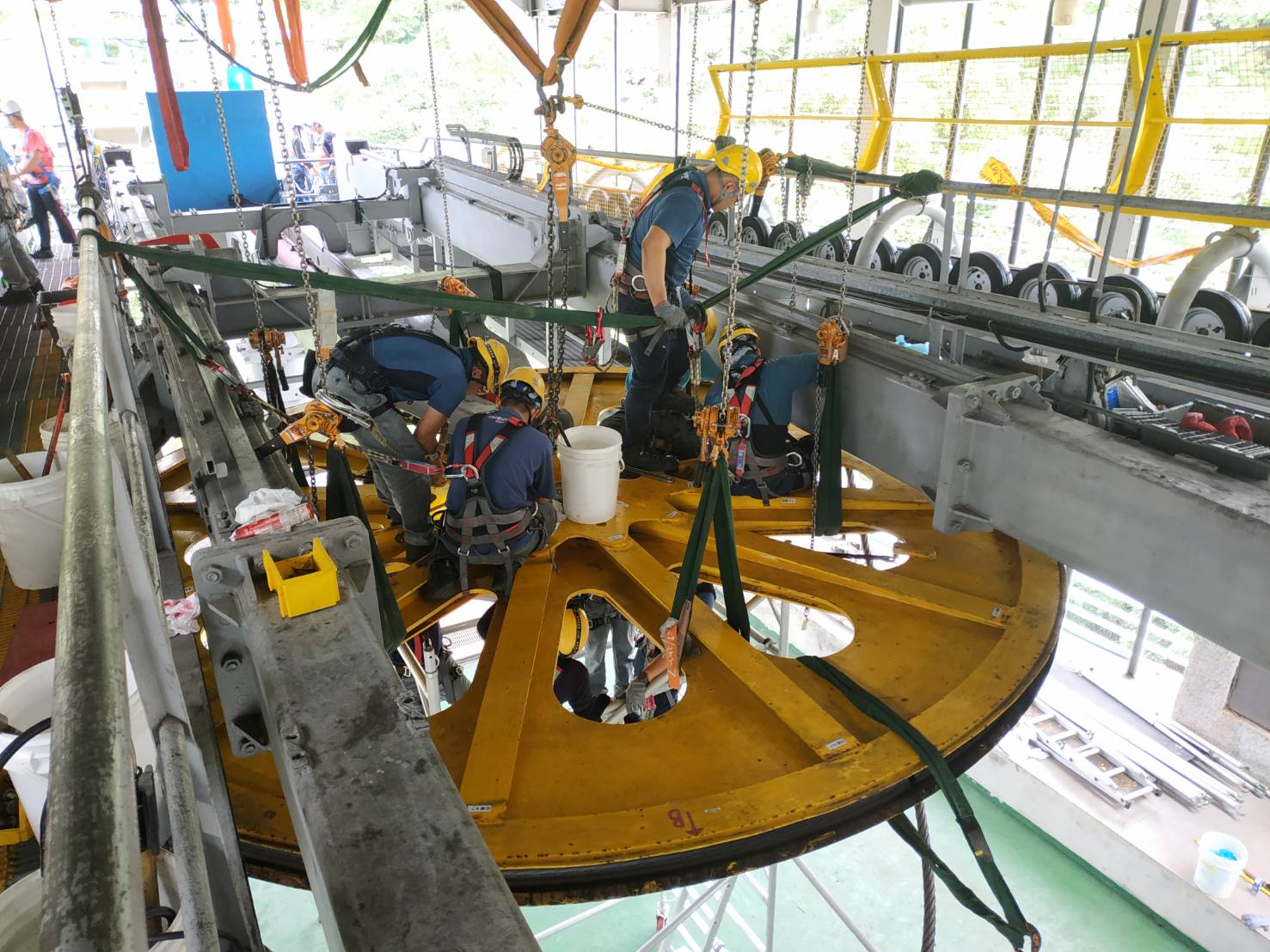 Staff checking gondola gears