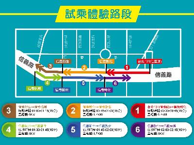 Map of the separate zones for autonomous bus rides along Xinyi Road