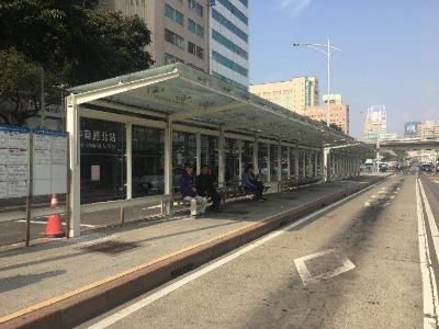 A bus stop in downtown Taipei