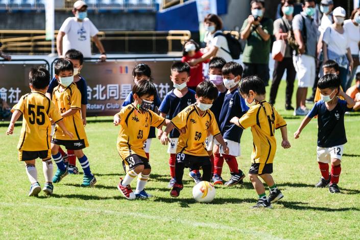 Young kids playing soccer at a tournament organized by the Department of Sports