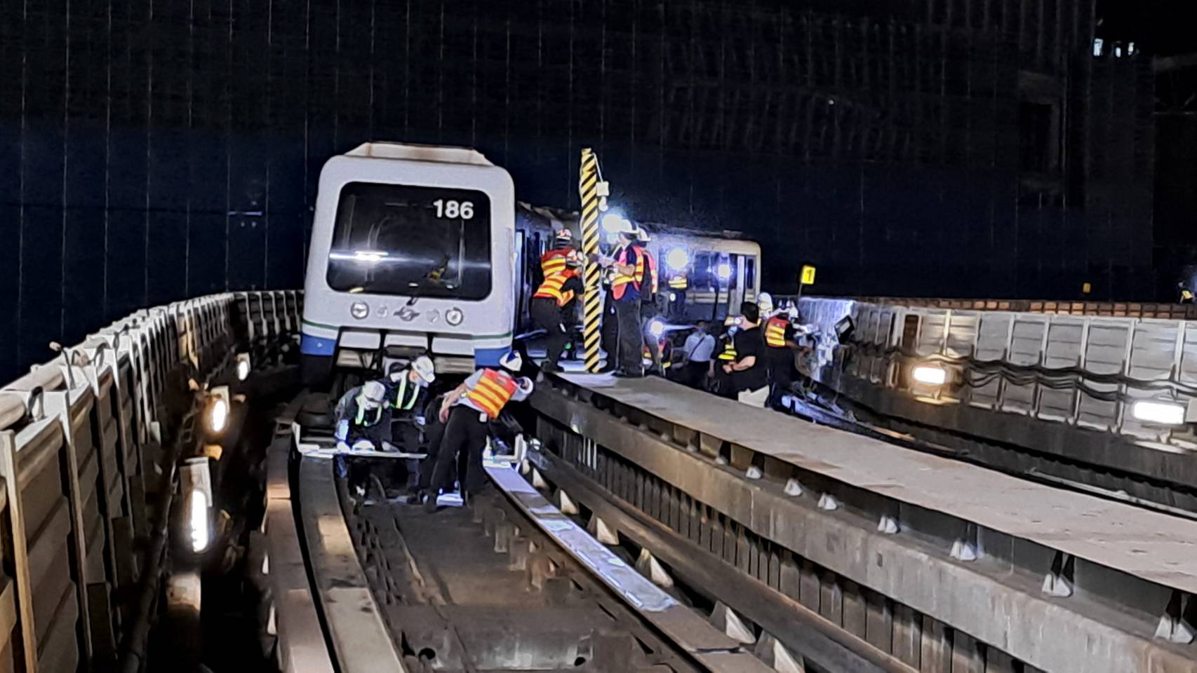 Drill being conducted on the MRT railway along Muzha Line.