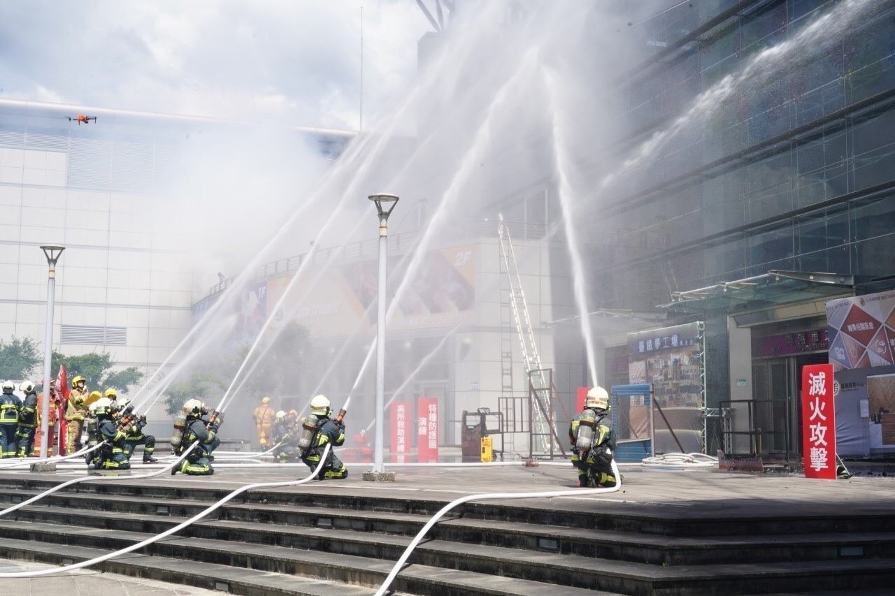 Firefighters taking part in the drill
