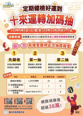 【2026台北健康養成記-定期健檢好運到,十來運轉加碼抽】