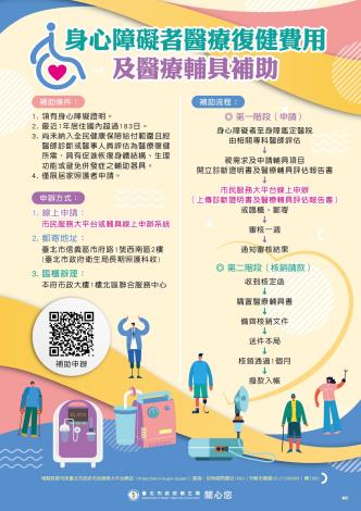 臺北市身心障礙者醫療復健費用及醫療輔具補助海報