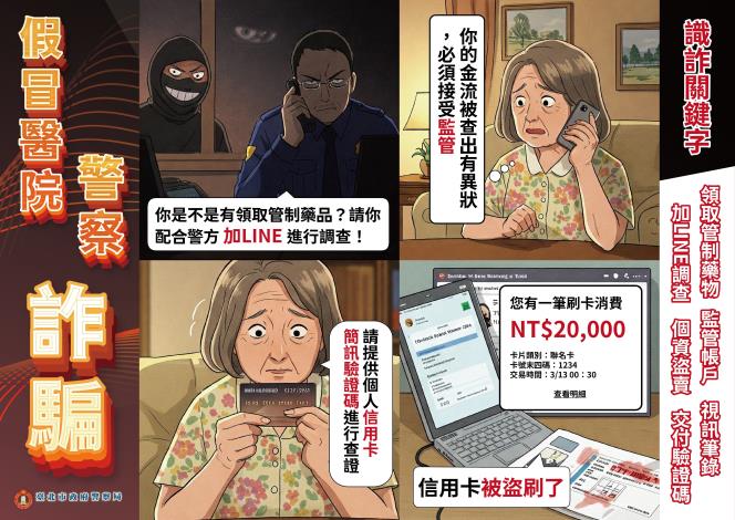 【傳單】四格漫畫-醫療院所假檢警詐騙-橫式