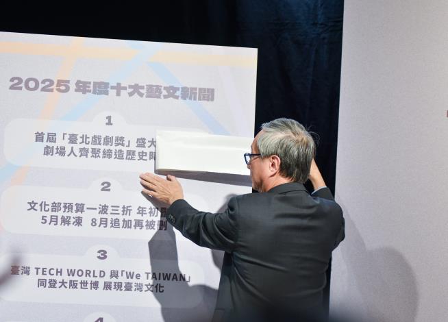 《2025年度十大藝文新聞》記者會上，文化部李遠部長揭榜第一名 (北藝大藝管所提供)
