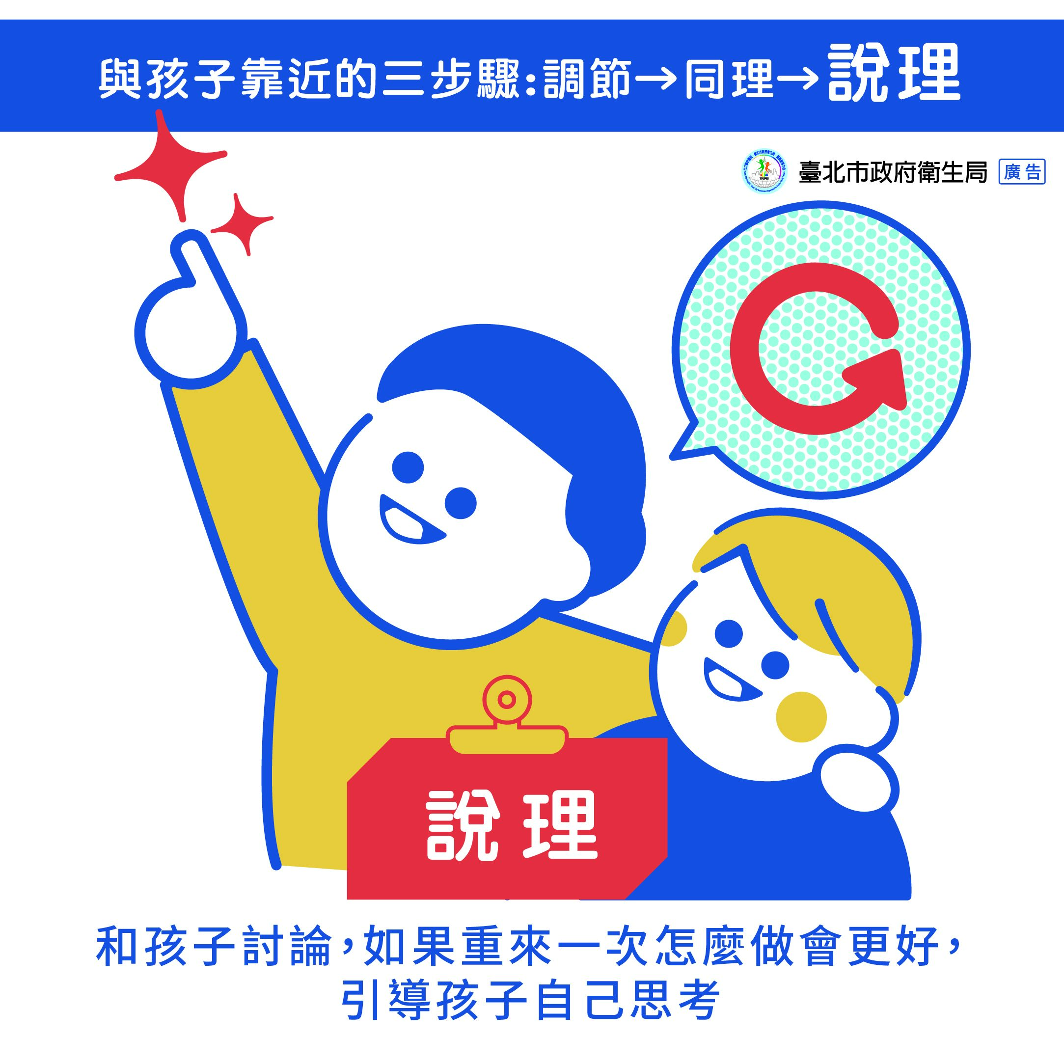 說理:和孩子討論，如果重來一次怎麼做會更好，引導孩子自己思考