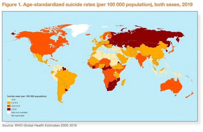 2019年全球自殺死亡地圖