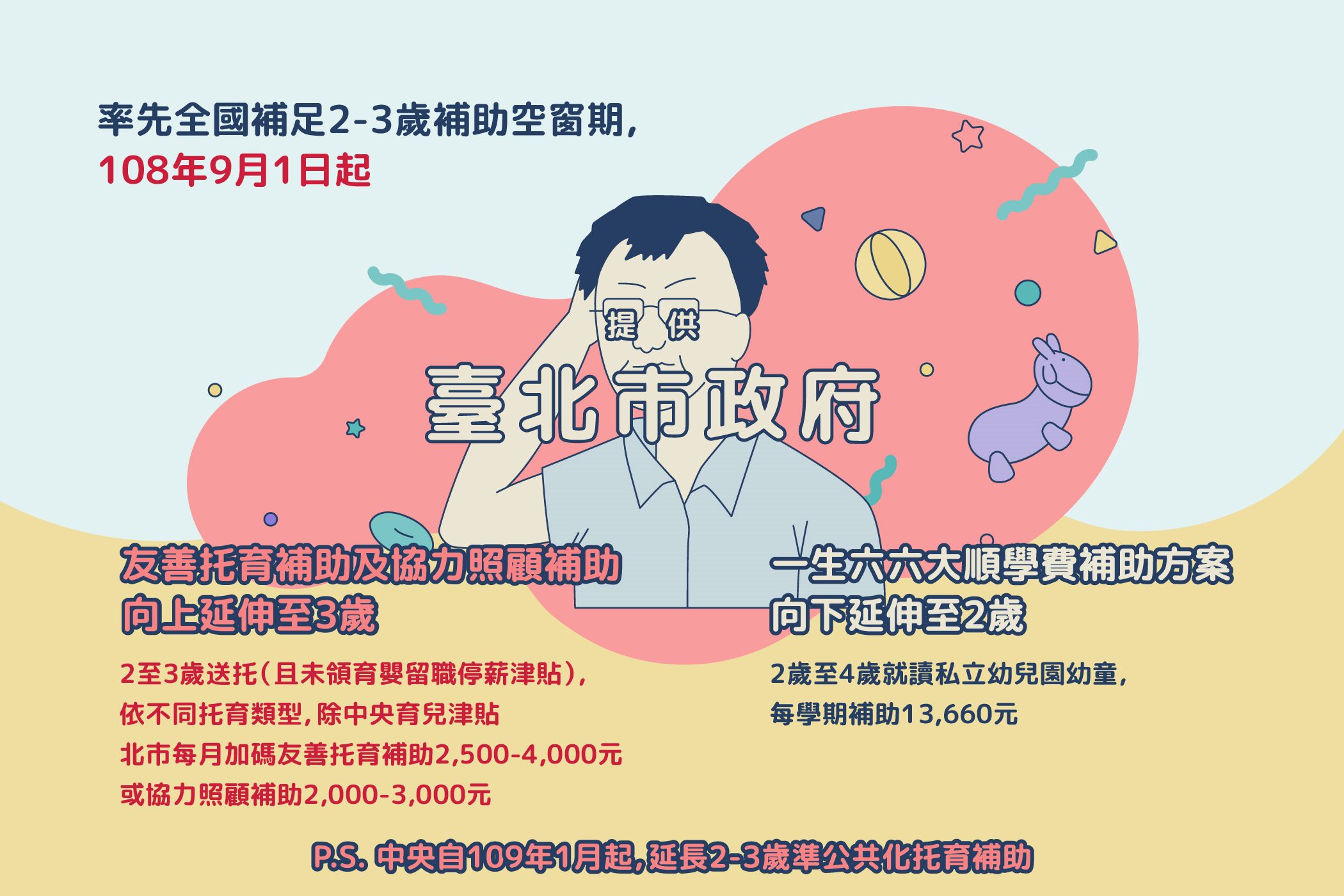 108年9月1日起率先全國補足2-3歲補助空窗期 108年9月1日起率先全國補足2-3歲補助空窗期