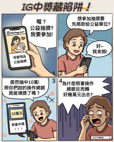 165打詐儀錶板-四格漫畫-IG中獎藏陷阱