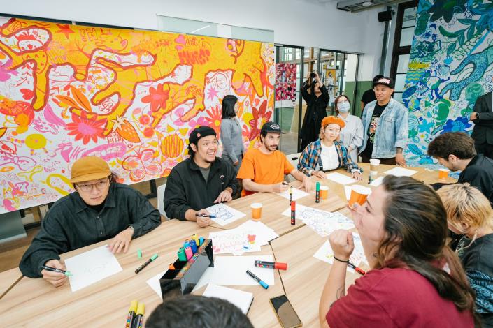 Documentation of the artists’ live sketching co-creation activity