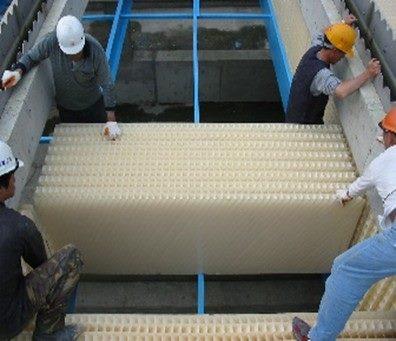 Inclined tube installation in sedimentation basin
