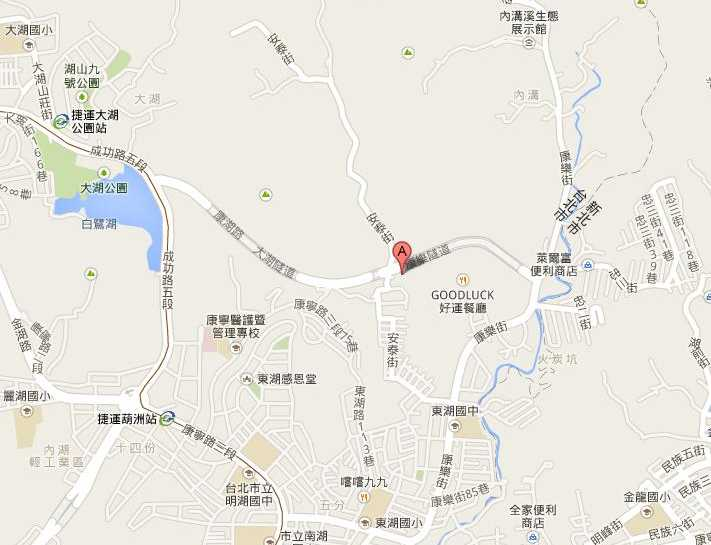Map of Antai Creek: It can be reached by turning into Kanghu Rd. from Chenggong Rd. and turning right into Antai Street for about a half kilometer after passing the Dahu tunnel.