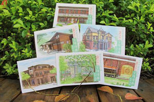 This photo taken on August 13, 2012 shows six types of hand-painted postcards designed for the 2012 Taipei Heritage Day.