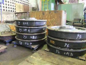 In this photo taken January 14 in the Taipei Railway Workshop shows piled trail wheels in the machine factory.(Photo by Gloria Cho)