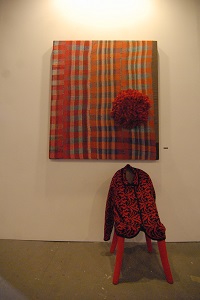 Truku artist Lin Gieh-wen’s weaving works in the Mission area. (Photo by Bill Cheng)