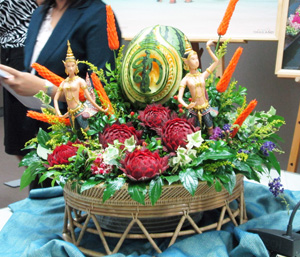 Thai fruit carving on display at the news conference for the Thailand Festival 2012 Sept 7, 2012. The festival takes place Sept 8-9.