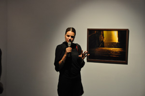 German photographer Rut Blees Luxemburg introduces her work In Deeper, one of her two creations on display in the exhibition New Narrative in DAC, Taipei on May 7. (photo courtesy of Digital Art Center, Taipei)