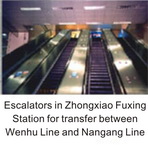 Escalators in Zhongxiao Fuxing Station for transfer between Wenhu Line and Nangang Line