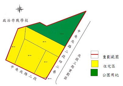 北投區第七期市地重劃範圍及土地使用分區示意圖