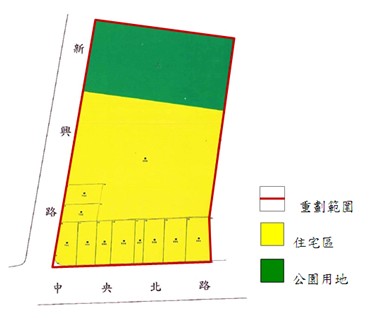 北投區第六期市地重劃範圍及土地使用分區示意圖