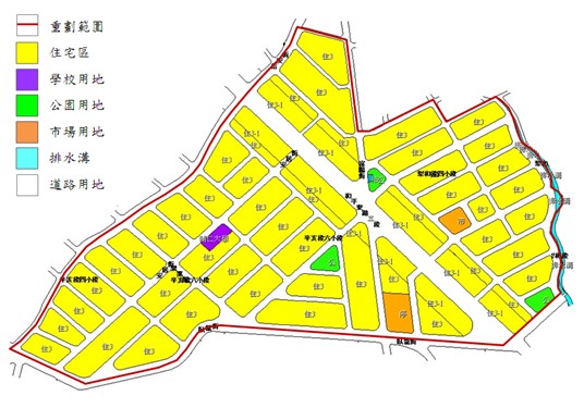 大安區第一期市地重劃範圍及土地使用分區示意圖