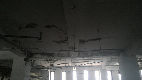 樓板保護層嚴重剝落及鋼筋裸露銹蝕損壞情形