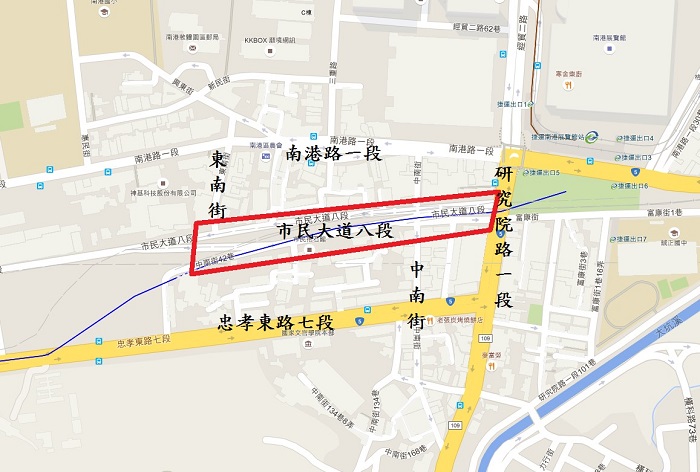臺北市市民大道八段施工交通管制區範圍