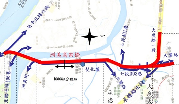 臺北市洲美高架道路防蝕塗裝工程施工範圍圖