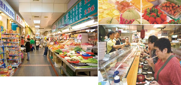 Shidong Market has a superlative range of goods and has air-conditioning in summer, comparing favorably with the supermarket experience. On the first floor are seasonal fruits, with great variety and orchard-fresh.