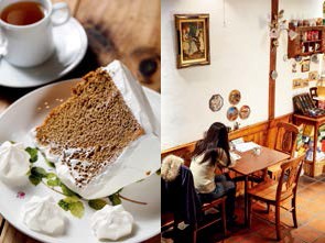 Trademark chiffon cake; Covent Garden Café is reminiscent of the English countryside.