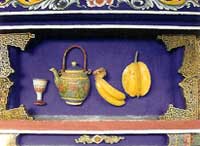 博古柱堵：杯、壺、香蕉、楊桃