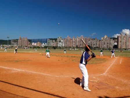 Professional Baseball Ground in a Riverside Park