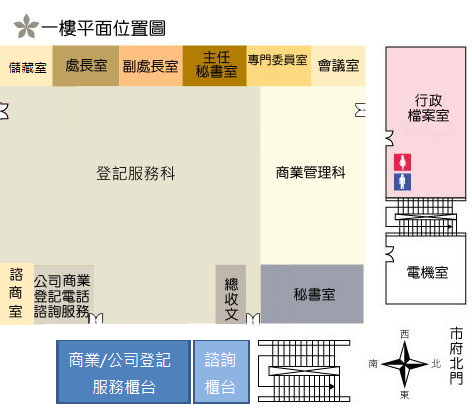 臺北市商業處各科室平面位置圖