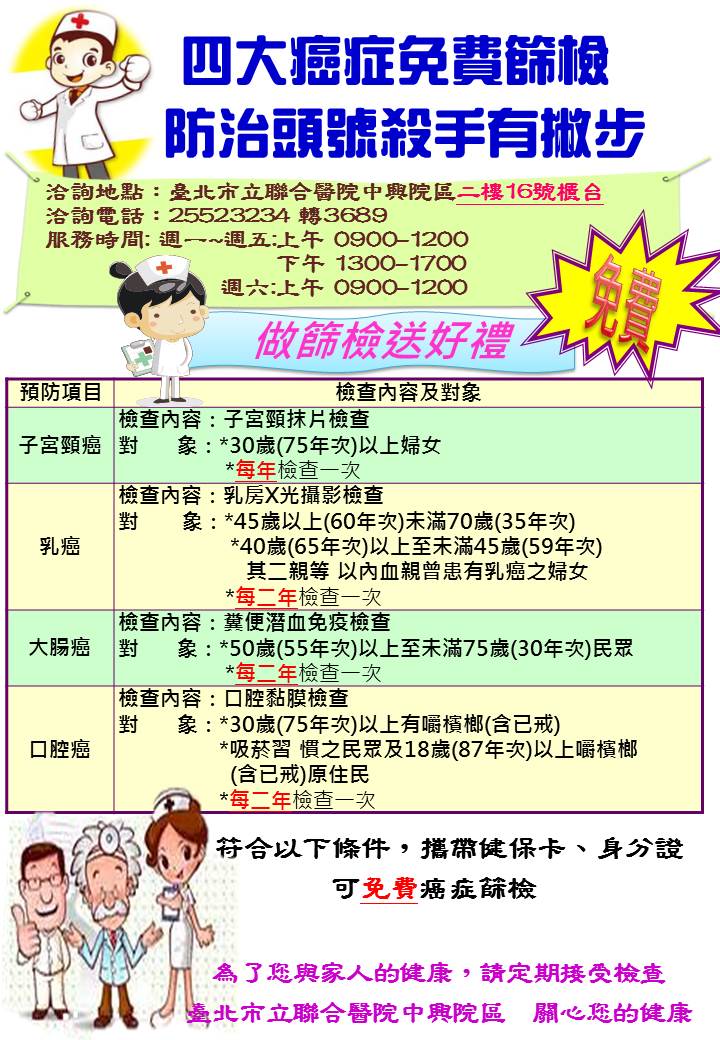 四大癌症免費篩檢(標圖)