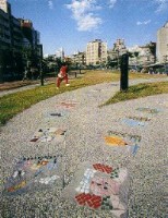 children's mosaic trail along the pedestrian path on the tamsui line