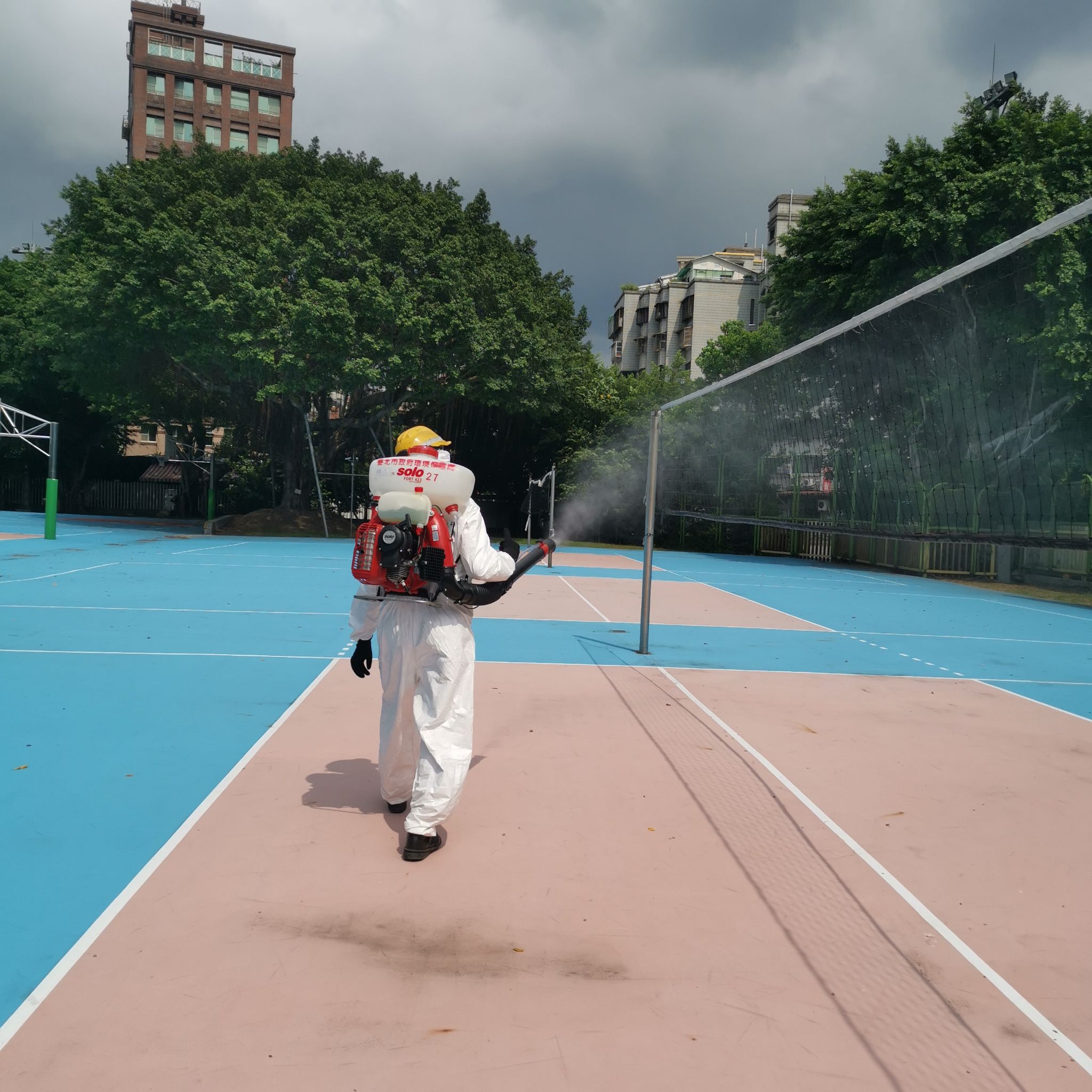 Disinfection work at school campuses