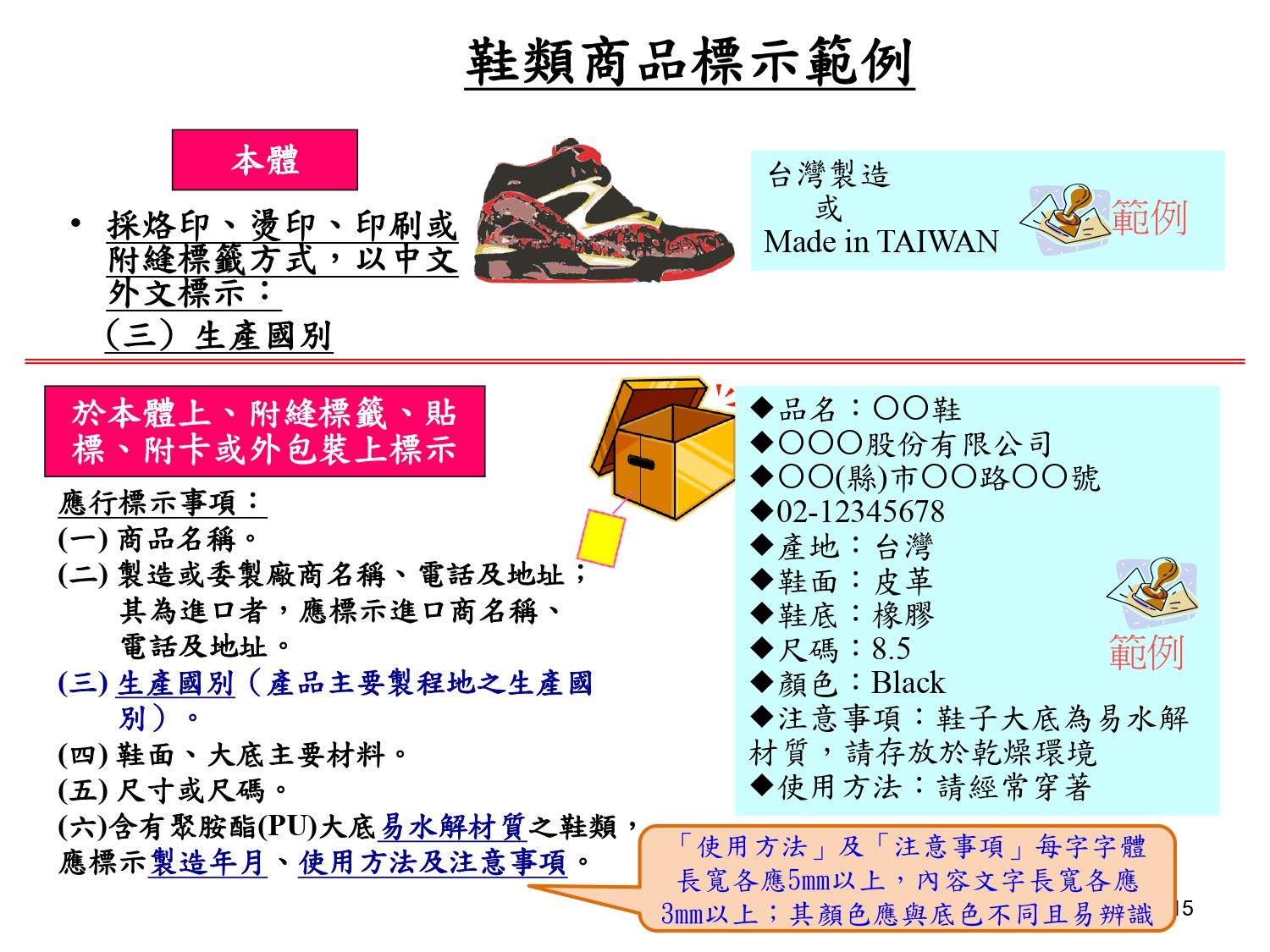 鞋類商品正確標示範例
