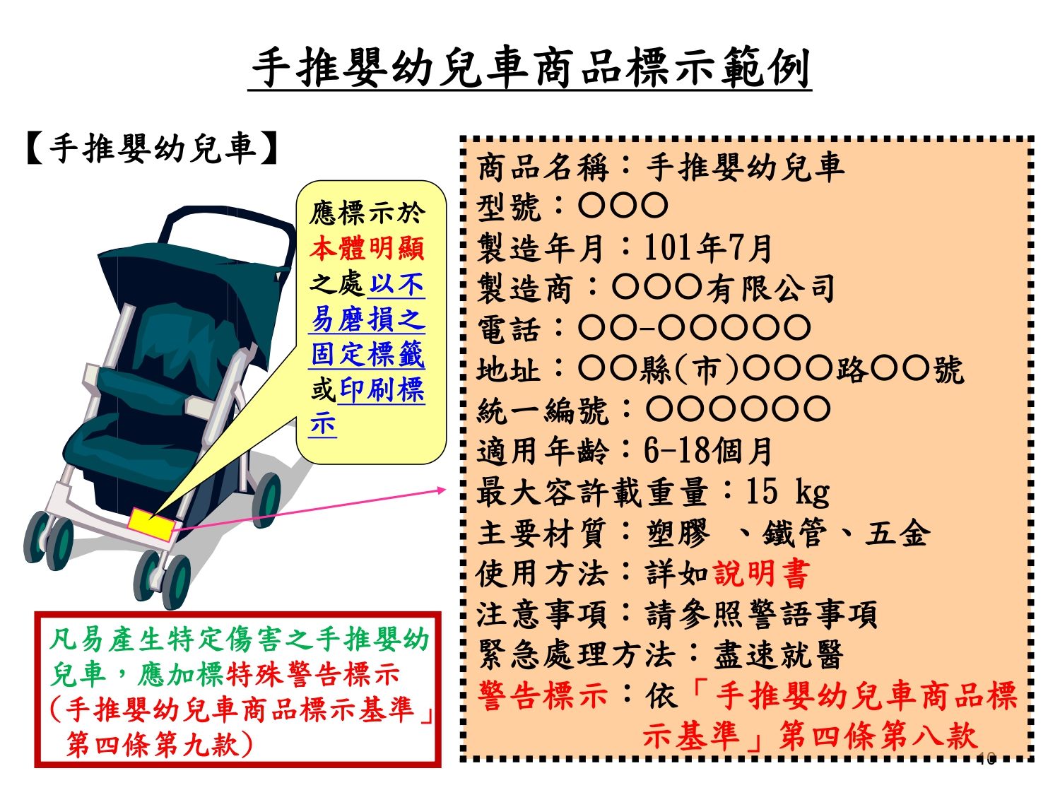 手推嬰幼兒車商品正確標示範例