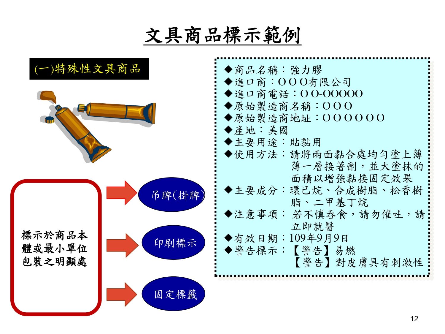 文具商品正確標示範例
